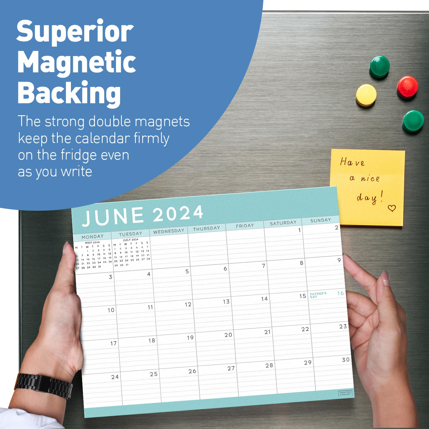 S&O Teal Magnetic Fridge Calendar from January 2024-June 2025 - Tear-Off Refrigerator Calendar to Track Events & Appointments - 18 Month Magnetic Calendar for Fridge for Easy Planning-8 inchesx10 inches in.