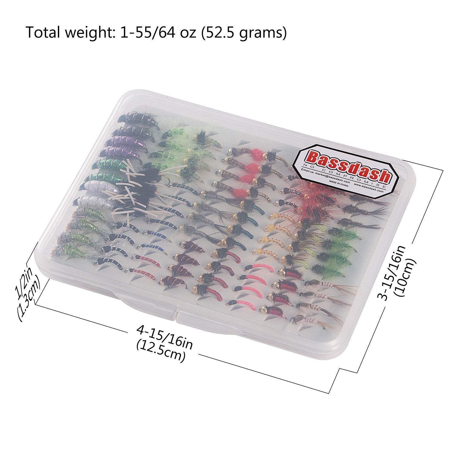 Bassdash Fly Fishing Lures Kit with Box Nymph Beadhead Wet Fishing Dry Flies for Trout Bass Salmon