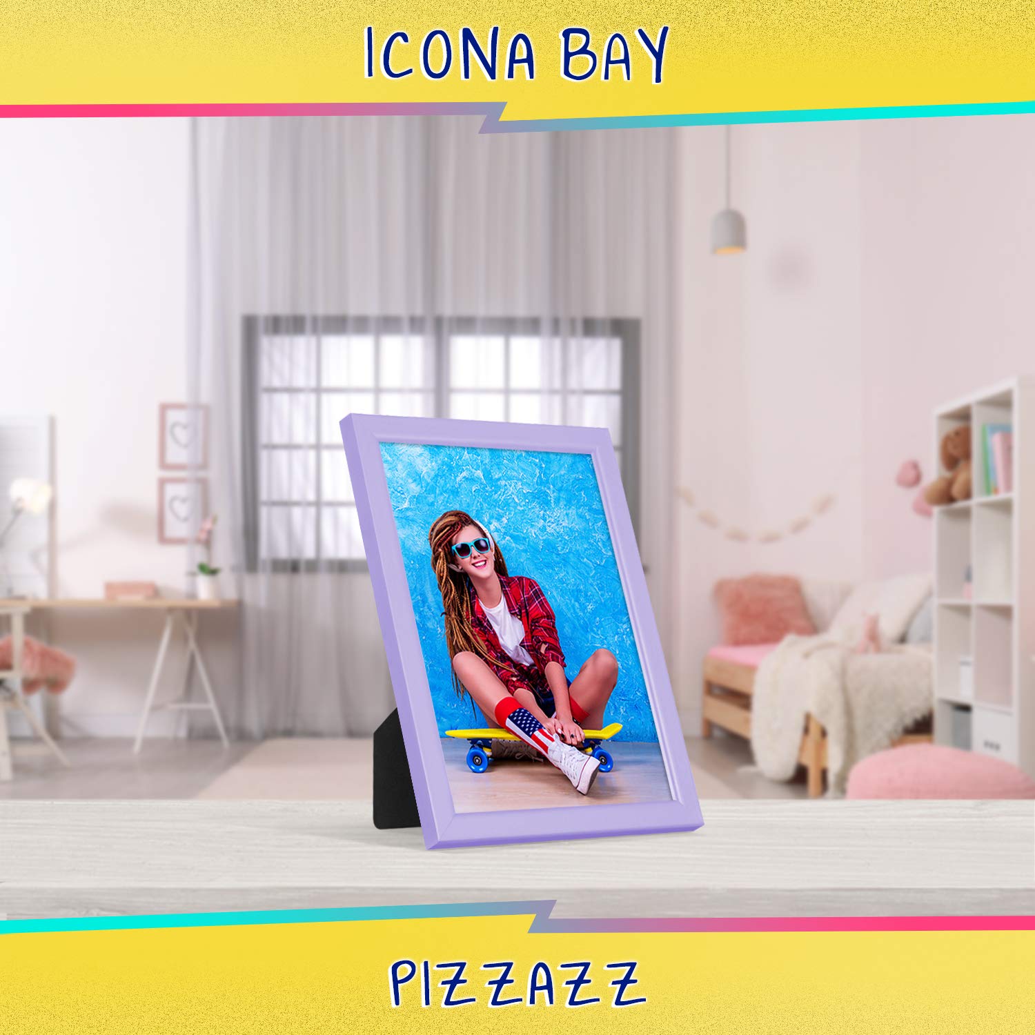 Icona Bay 7x5 Purple Picture Frame, Coloured Solid Wood Scandinavian Style Frame for Photo, Pizzazz Collection