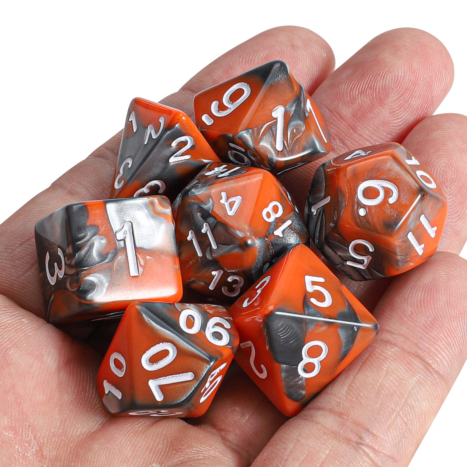 QMAY DND Dice Polyhedral Dice Set - 7 Pieces for Dungeon and Dragons MTG RPG D&D D20, D12, D10, D%, D8, D6, D4 (Orange and Silver)