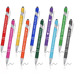 umorismo 10 Pcs Quotes Pen Inspirational Ballpoint Pen With Stylus Tip Motivational Messages Personalised Retractable Pens Metal Pen Set Metal Black Ink Pens Encouraging Stylus Pen