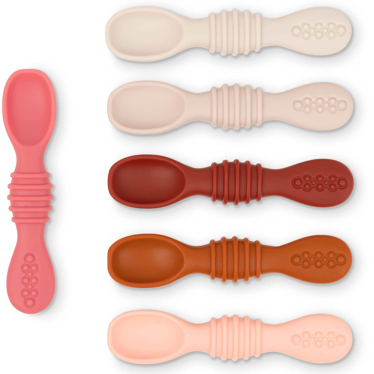 Simka Rose Silicone Baby Spoons - Self Feeding, 6 Months, First Stage Infant Spoons for Babies & Toddlers - Set of 6 BPA Free, Dishwasher, Microwave Safe Food Utensils - Warm