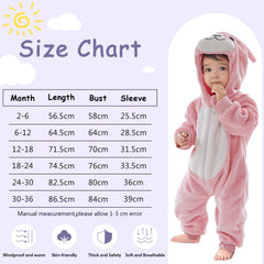 COOKY.D Newborn Baby Animal Hooded Zipper Romper 2-6 Months Long Sleeve Pink Flannel Warm Outfits