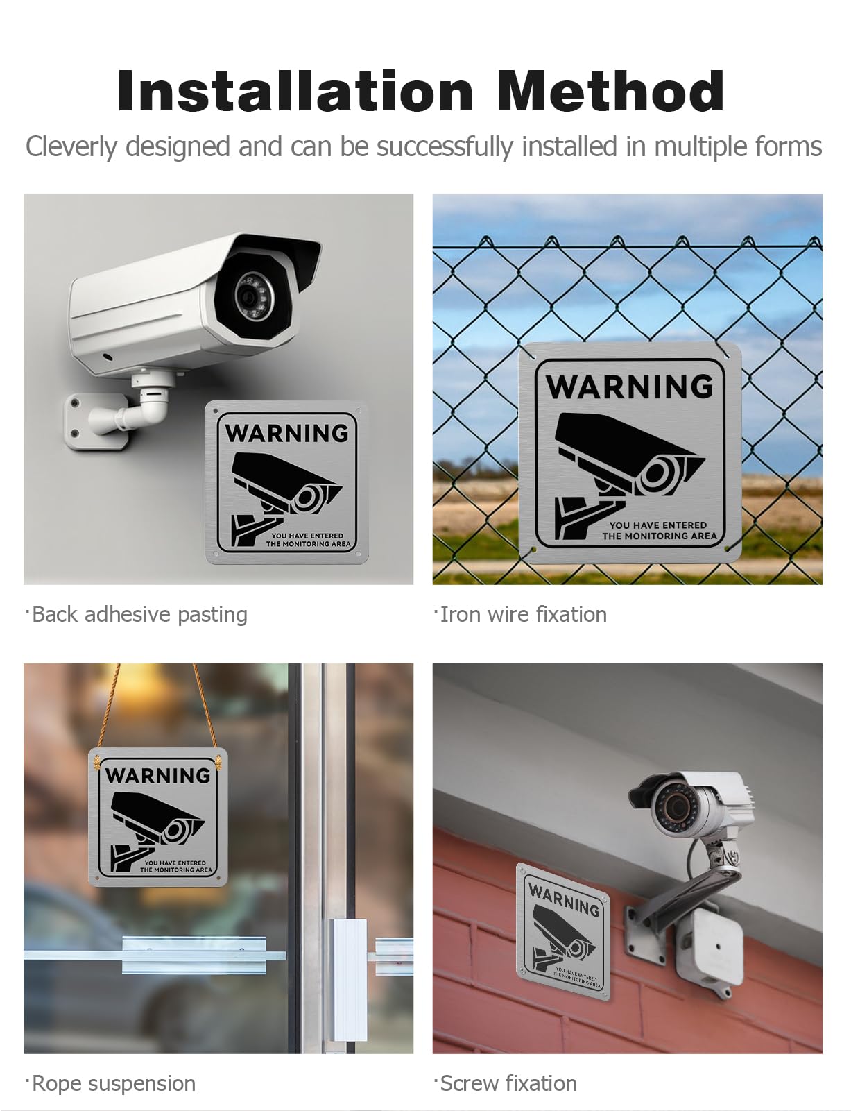 CCTV in Operation Sign 3 Pack, Mellbree CCTV Aluminum Sign with Self-Adhesive Stickers UV Resistant Anti-rust for House and Business Indoor or Outdoor Use 15x15cm