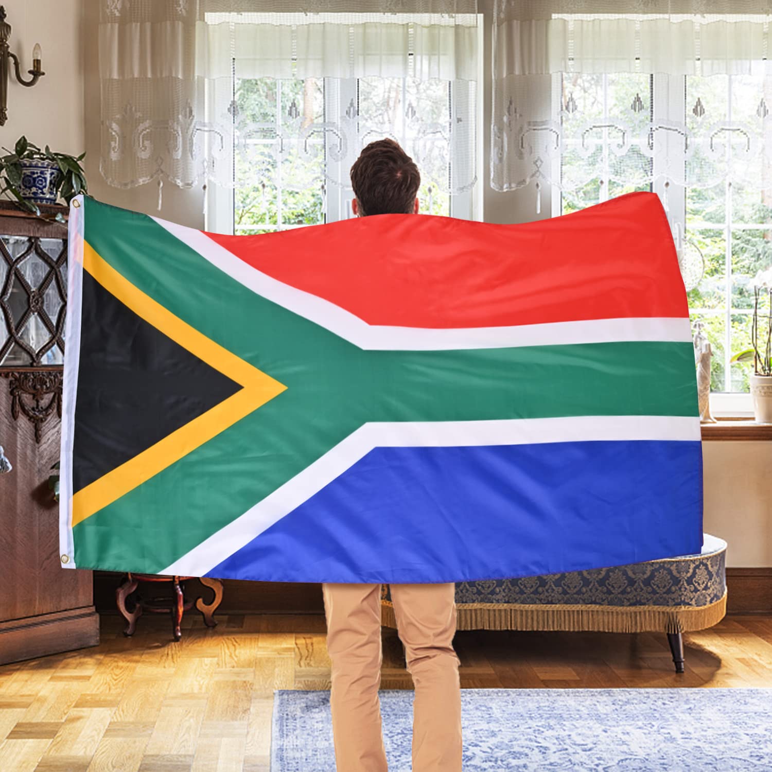 AhfuLife 1pcs South African Flag 5ft x 3ft for Olympic Decorations, Large South Africa Flags - Double Side with Brass Eyelets for Football Decorations (South Africa, 150 x 90 cm - 1 Pcs)