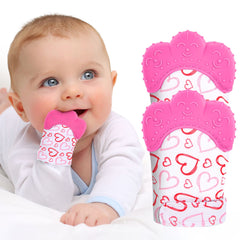 Vicloon Baby Teething Set, 2 Pack Teething Mittens for Baby, Includes 2 Silicone Mitten Teether Glove, Teething Glove, Infant Soothing Pain Relief Mitt Baby Teether Mits for Baby（Rose Red）