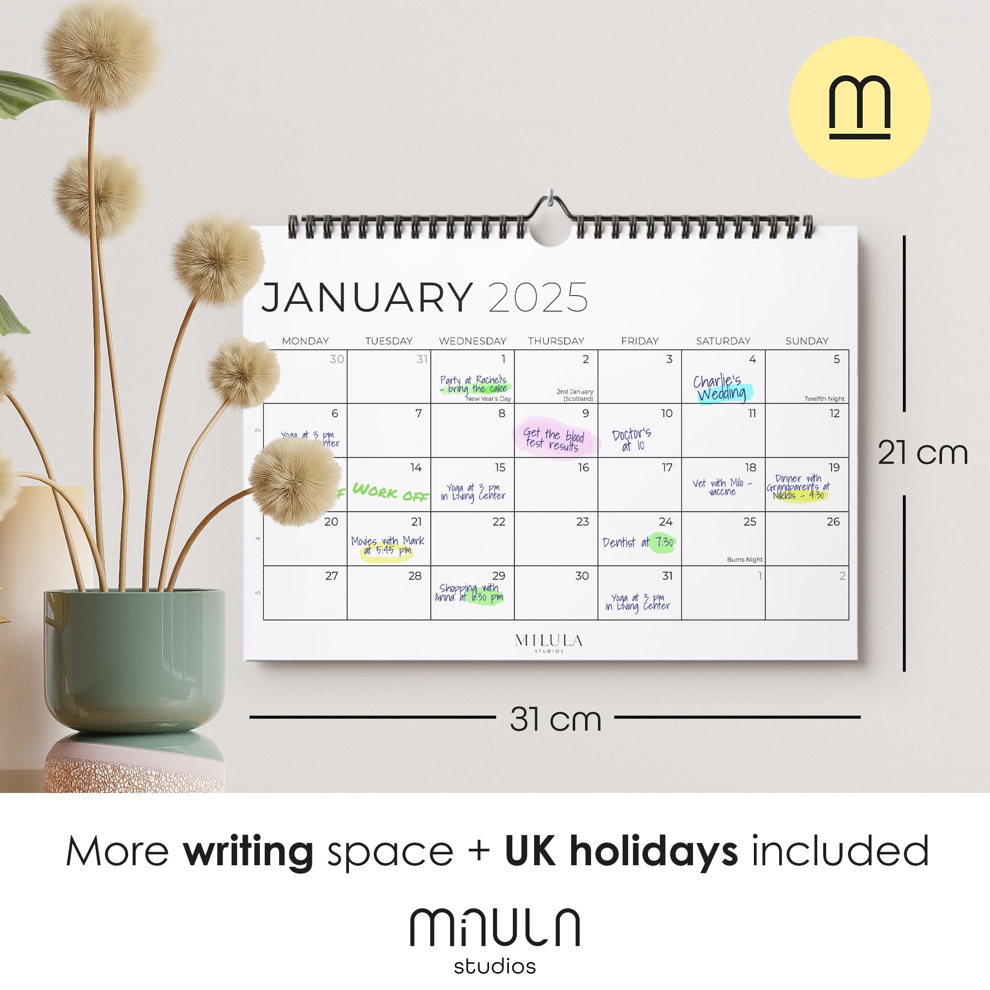 Wall Calendar 2024/25 UK - 2024 2025 Calendar Month to View - July 24 to Dec 25 (18mo) - Family Calendar - Wall Calendar for Easy & Efficient Planning - Calendar 2024/25 UK Family Planner