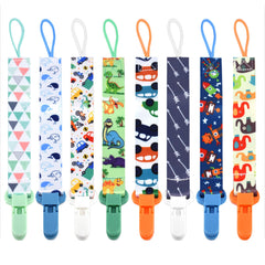 8 Pack Dummy Clip Boys, Pacifier Holders Leashes Set Soother Chains Holder Pacifier Clips Dummy Strap Pacifier Gag Strap Soother Clips for Baby Teething Toys Baby Shower Newborn Essentials