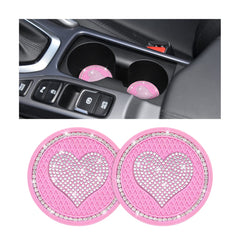 CGEAMDY 2 PCS Bling Car Cup Holder Coaster, Universal Crystal Rhinestone Loving Heart Car Coasters, Cute Vehicle Anti-Slip Drink Cup Mat, Auto Interior Accessories Universal for Women Girls(Pink)