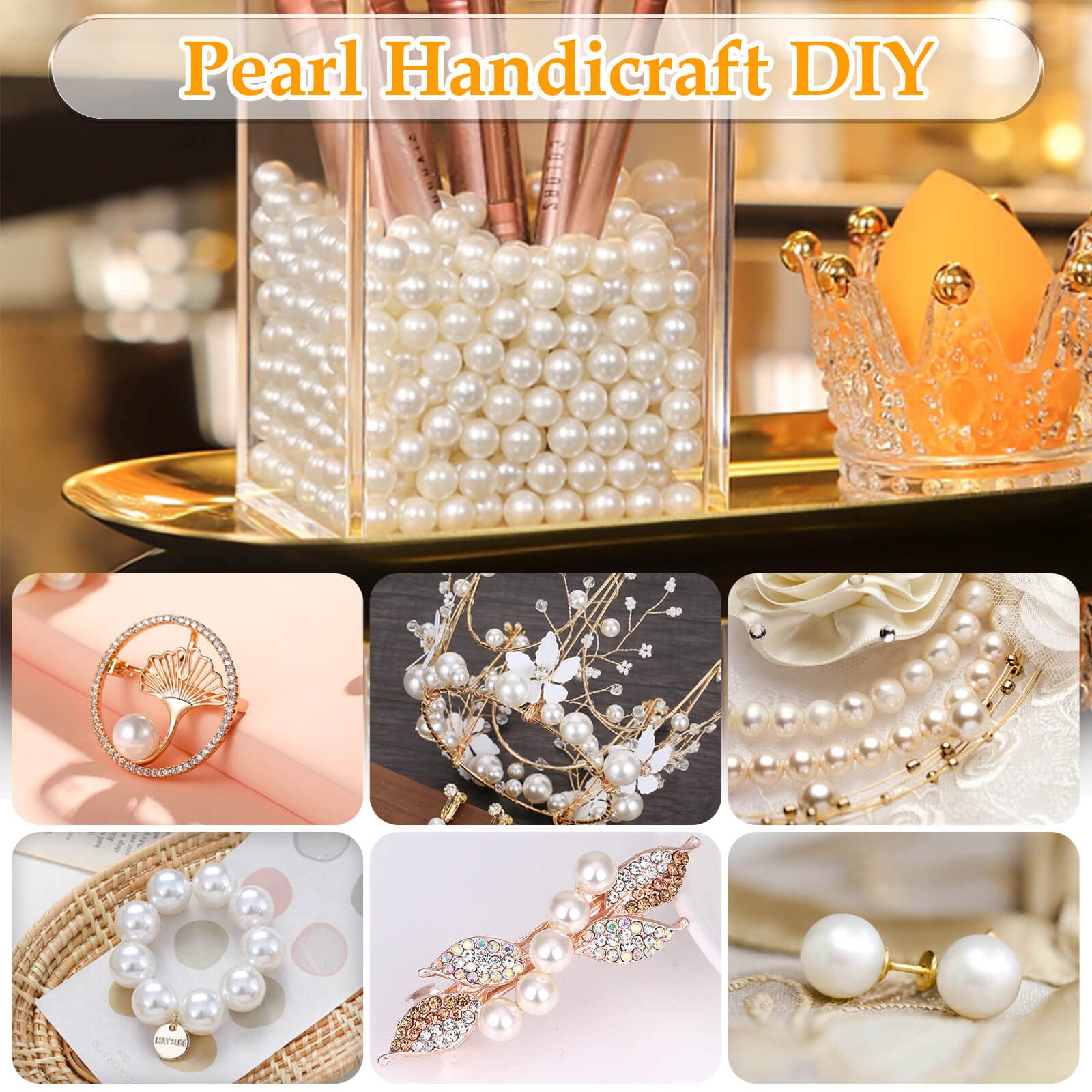 Pearl Beads for Craft, Anezus 200pcs Ivory Faux Fake Pearls, 12 MM Sew on Pearl Beads with Holes for Jewelry Making, Bracelets, Necklaces, Hairs, Crafts, Decoration and Vase Filler