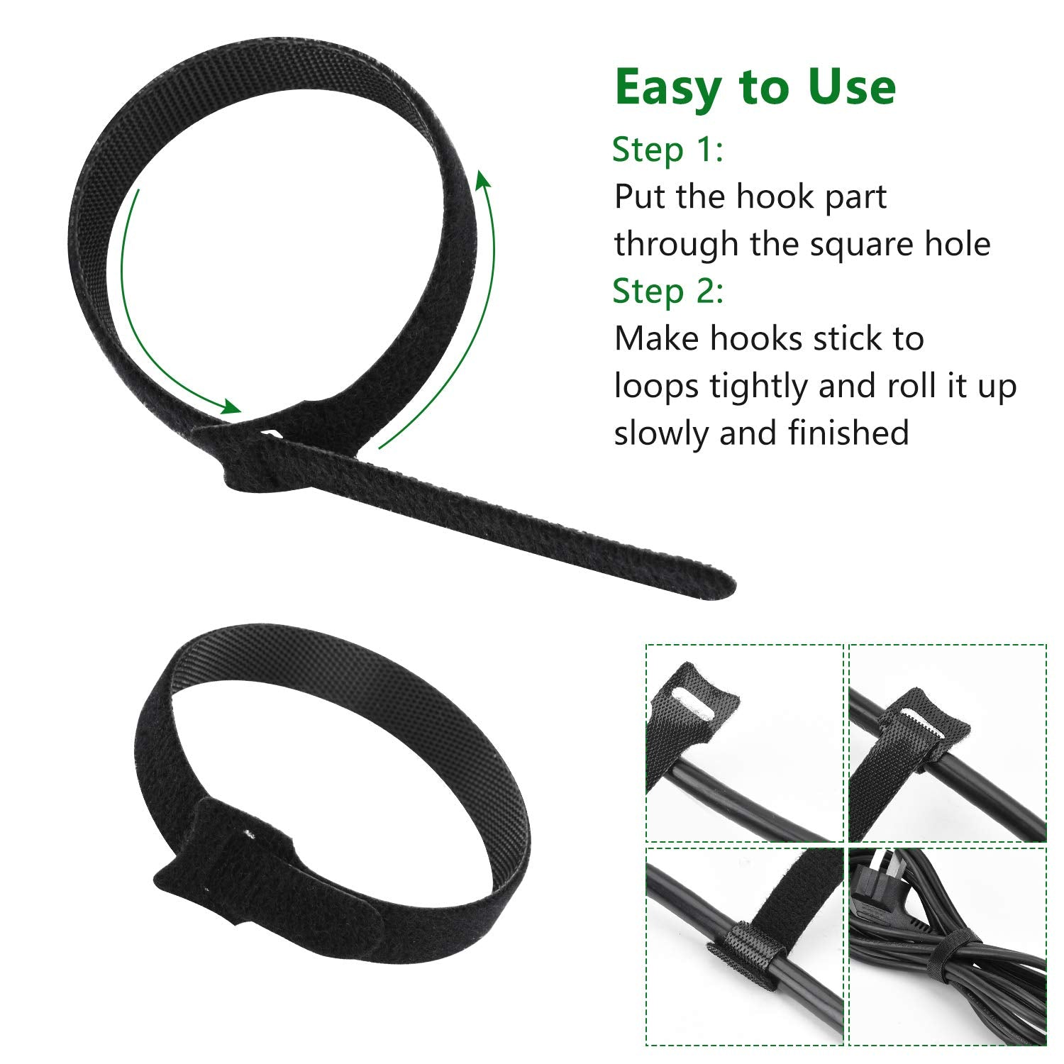 OneLeaf 60 PCs Reusable Cable Ties, Hook and Loop Cable Straps Cord Management, Adjustable Cable Ties for Home & Office Cable Management, 3 Sizes and 5 Colors