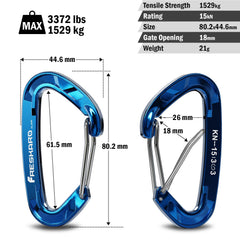 FresKaro 4pcs 15kN Wiregate caribeener clips, Carabiner Heavy Duty, Sturdy EDC Accessory clip, Not for Climbing, Large Size, Lightweight, For Hiking, Camping, Fishing, Outdoor, Backpack, Blue