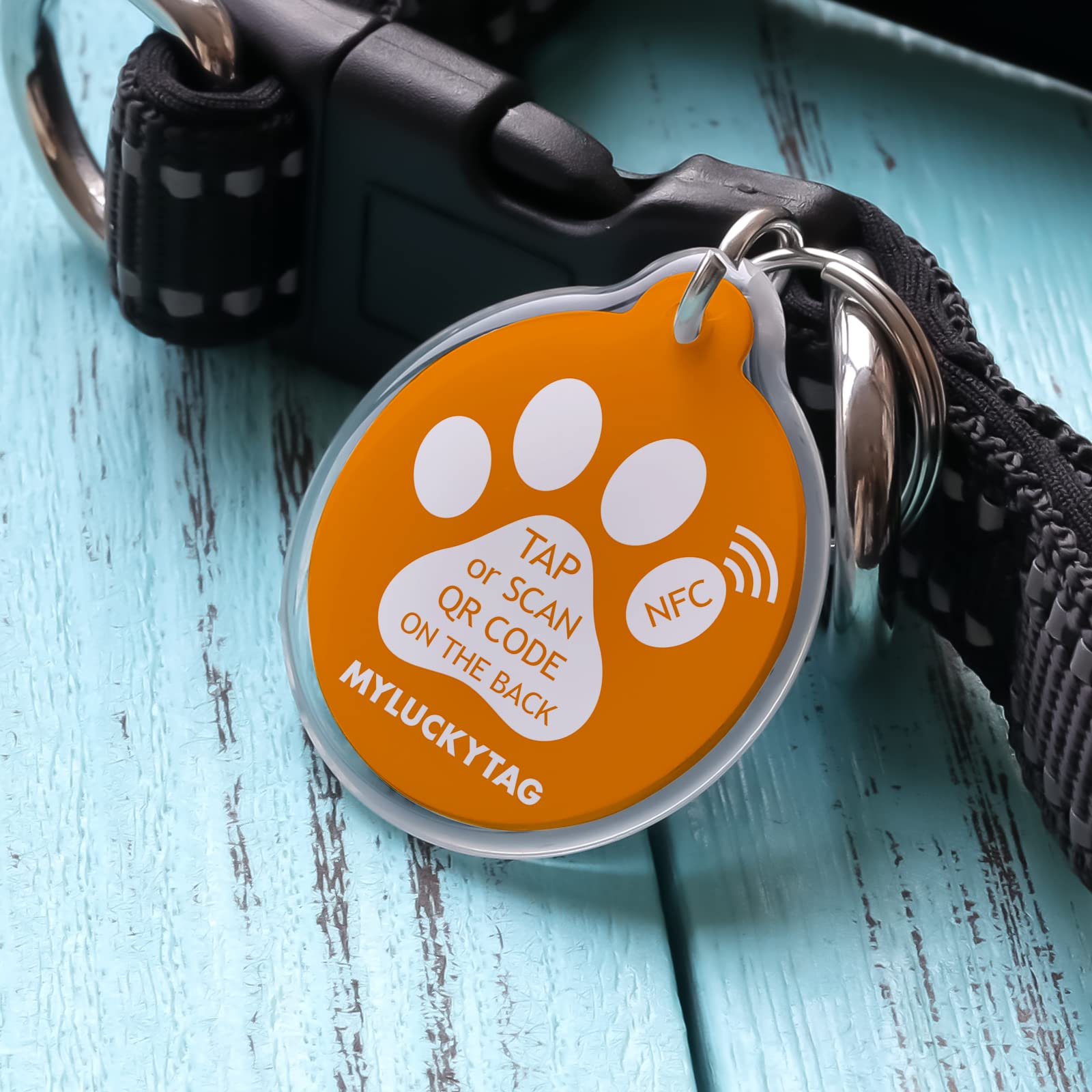 MYLUCKYTAG NFC & QR Code Smart Pet ID Tag Personalized Dog Cat Tag, Online Pet Profile, Pet Location Alert Email, Digital Pet Tag, Quiet Pet Tag, Durable Pet ID, Engraved Pet Tag