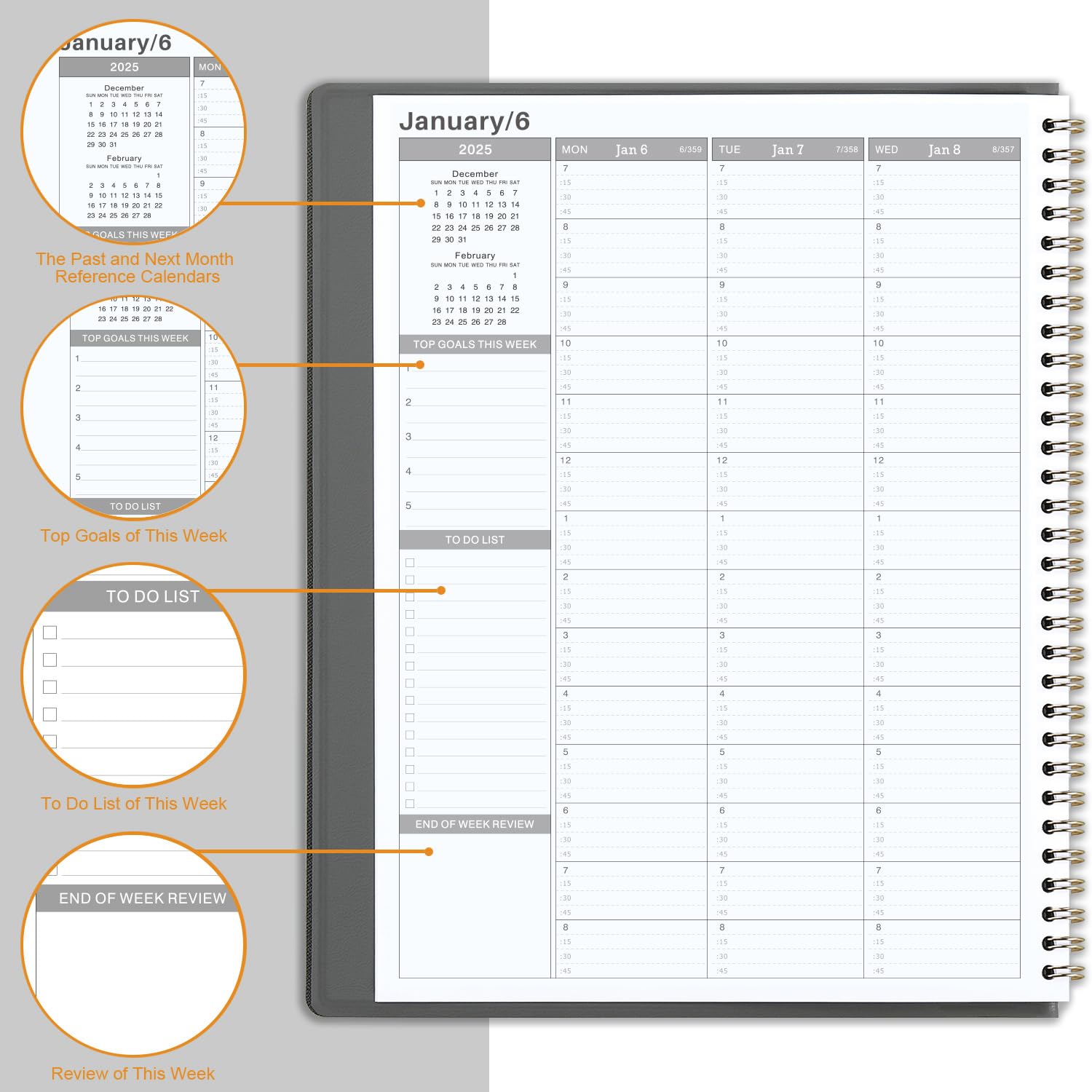 Appointment Book 2024-2025 - July 2024 to June 2025 with Times, Appointment Diary 2024-2025 A4 Week to View Hourly Planner in 15 Minutes, 21.8 x 29 cm, Soft Leather Cover