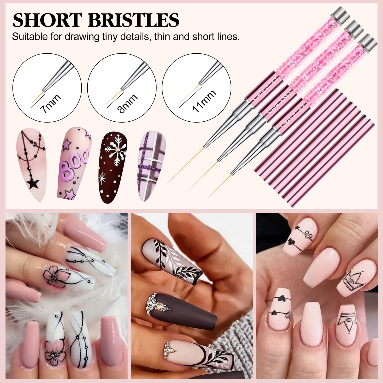 Saviland Thin Nail Art Brushes-6PCS Rose Gold Liner Nail Design Brushes Liner Painting Nail SuppliesTools Kit for Drawing Lines French Manicure Nail Salon Home DIY Use (7/8/11/13/15/29 mm)