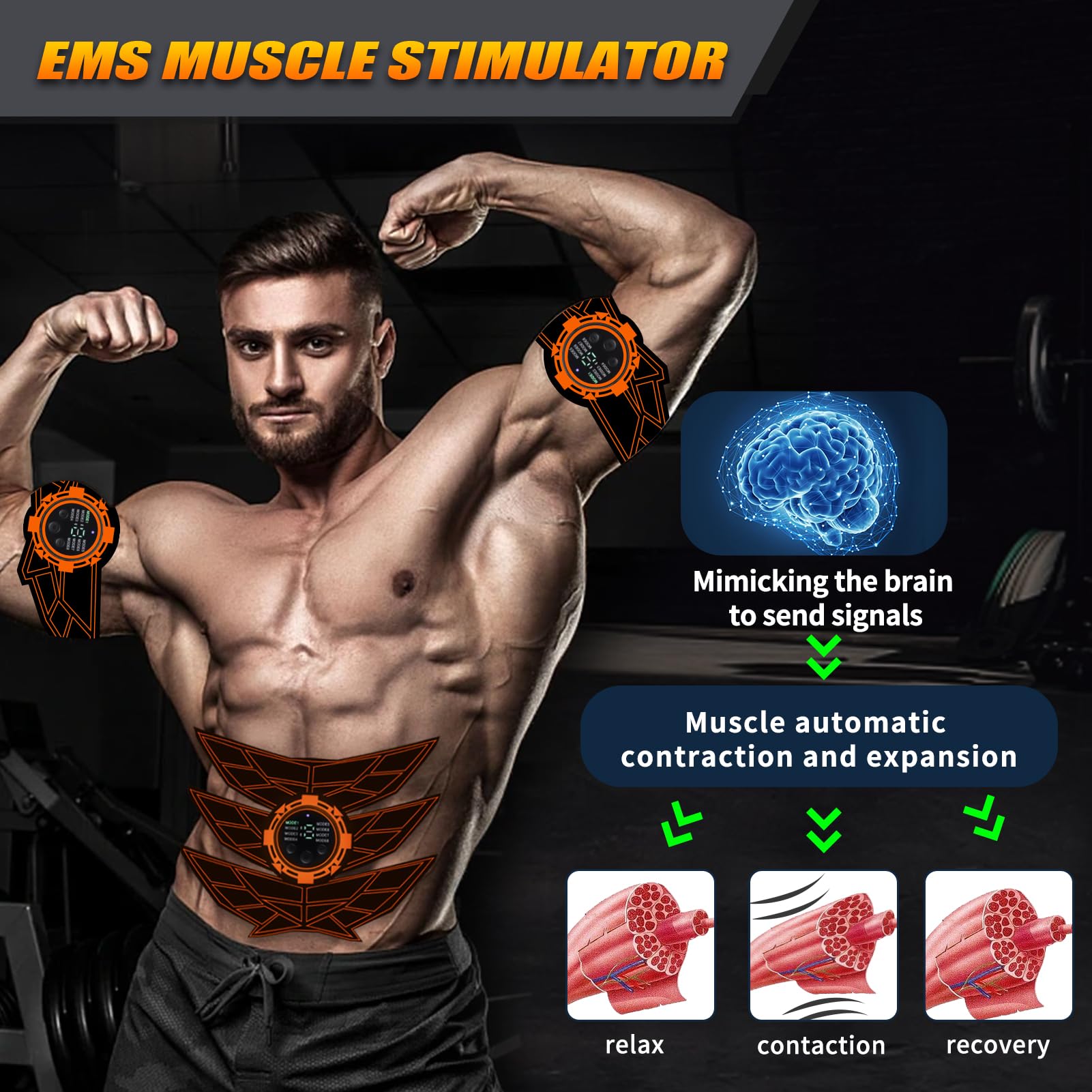 SEVEKO EMS Muscle Stimulator ABS Trainer, ABS Stimulator Men Women, Safty Effective Quick EMS Muscle Trainer, Full-body Workout ABS Trainer, 8 Mode & 15 Intensity, 10pcs Replacement Hydrogel (Green)