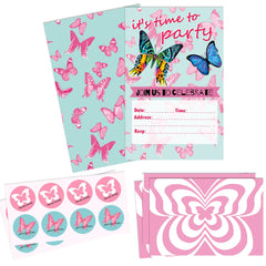 Jatidne Butterfly Party Invitations Kids Birthday Party Invites for Girls with Envelope and Stickers Pack of 24