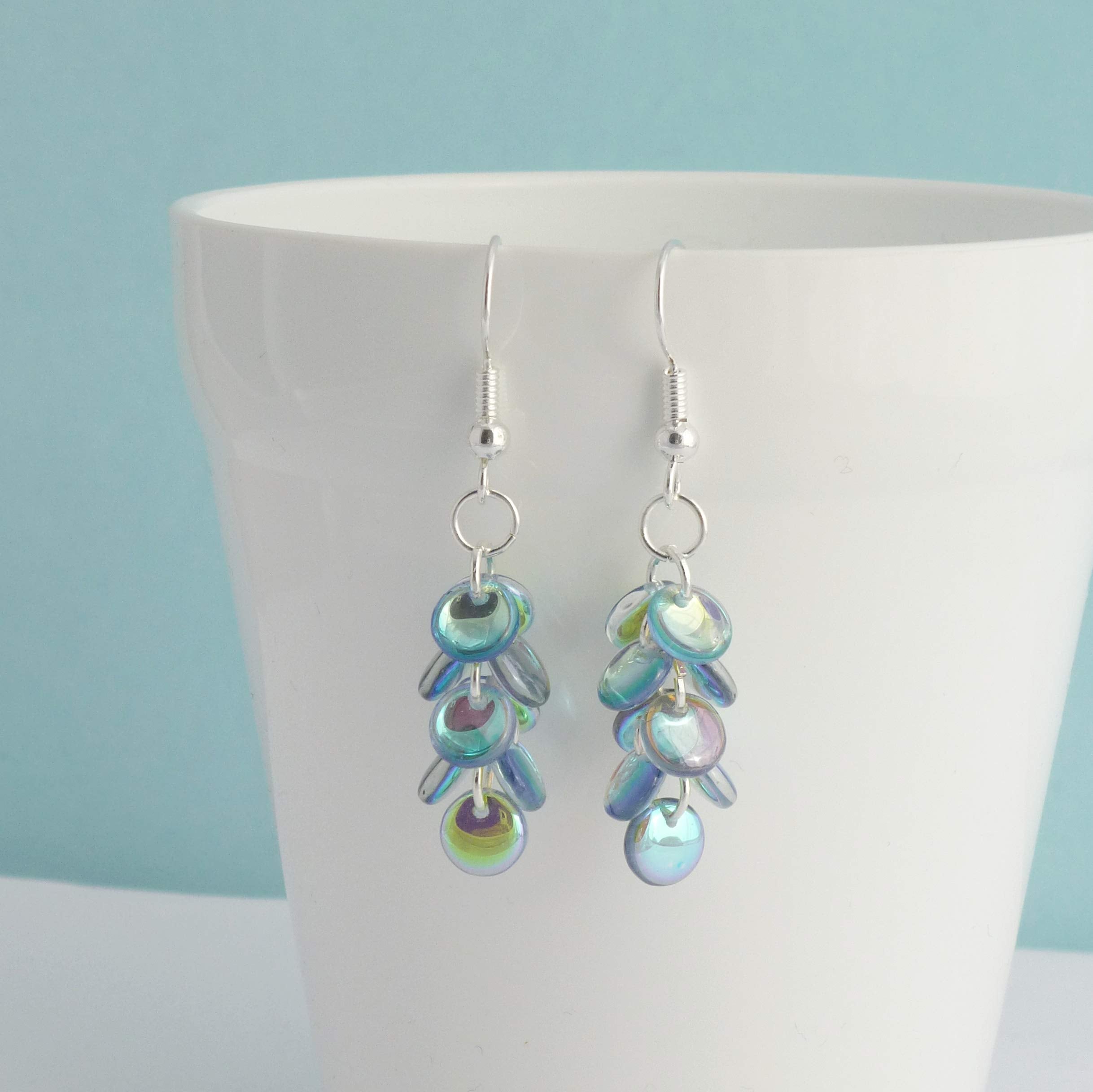 Mermaid Tail Dangle Earrings (Blue/Silver, sterling-silver)