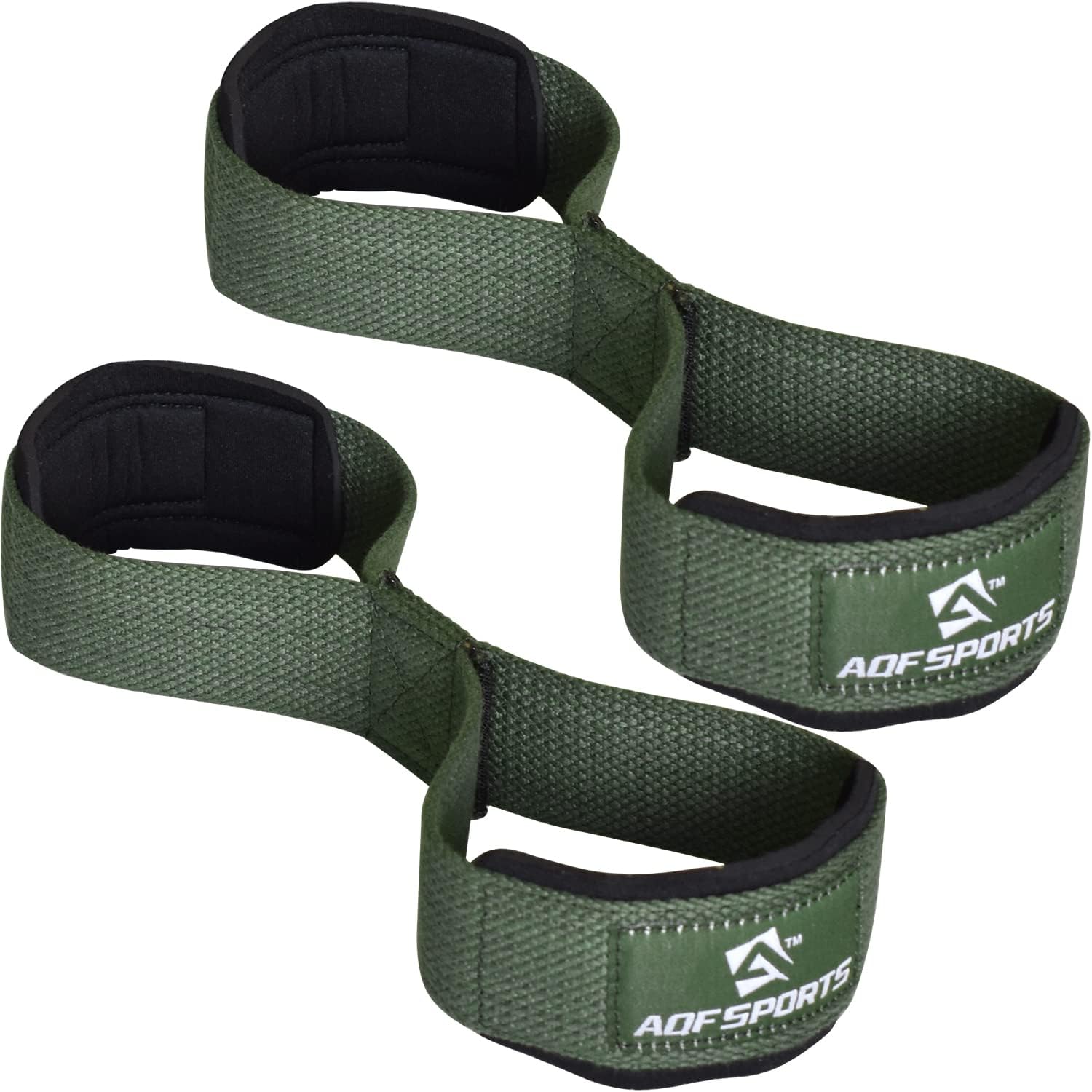 AQF Weight Lifting Straps Figure 8 with Padded Cuff Wrist support Training Gym Straps Hand bar Grip Gloves Support Workout (Military Green)