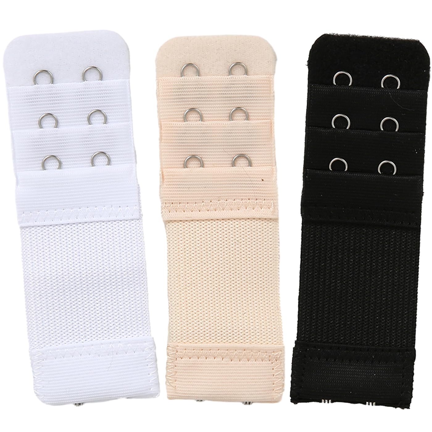 SUMLIVING Bra Strap Extenders, Women Elastic Extensions Bra Extender Set 3 Rows x 2 Hooks,Skin,White,Black (2 Hook,3PCS Multicolor)