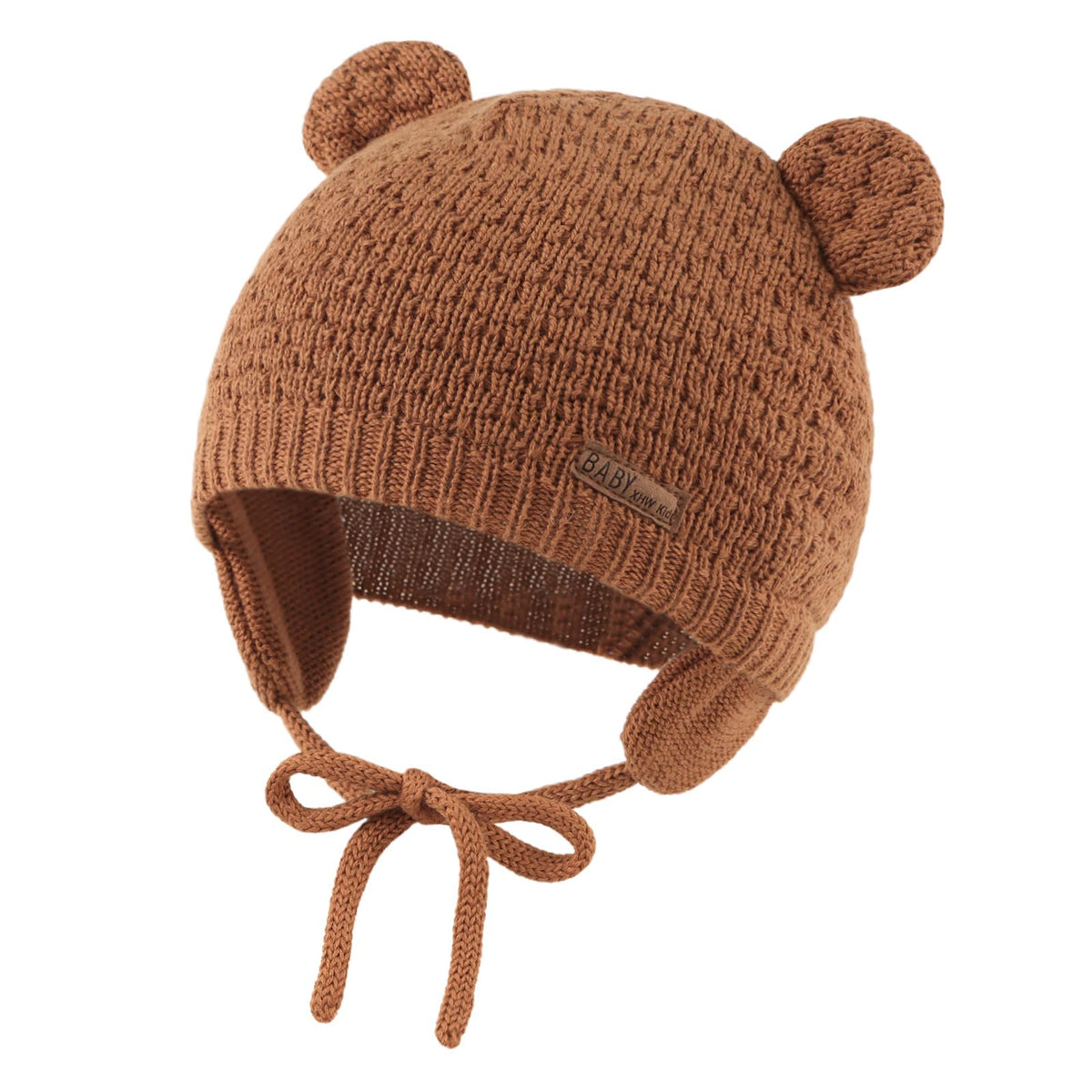 XIAOHAWANG Baby Earflap Beanie Hat Soft Baby Boy Knit Beanies Cute Bear Infant Toddler Girl Hats Autumn Winter (M, Brown)