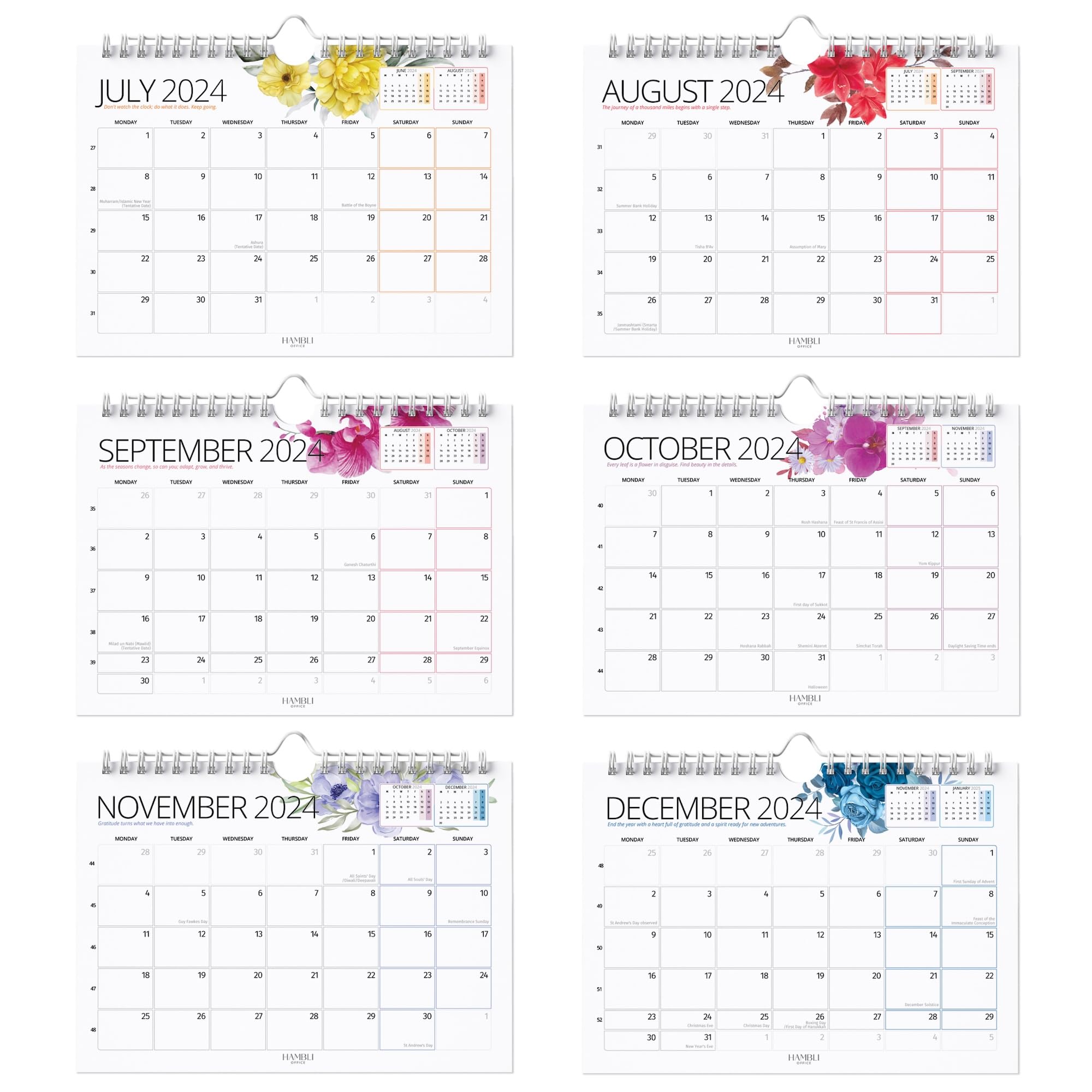 Wall Calendar 2024/25 Colour Calendar - 18 Month Calendar Planner 2024 - Wall Calendar 2024 UK - Month To View 2024-2025 Calendar Now to Dec 2025 - A4 Landscape Calendar for Home, Office