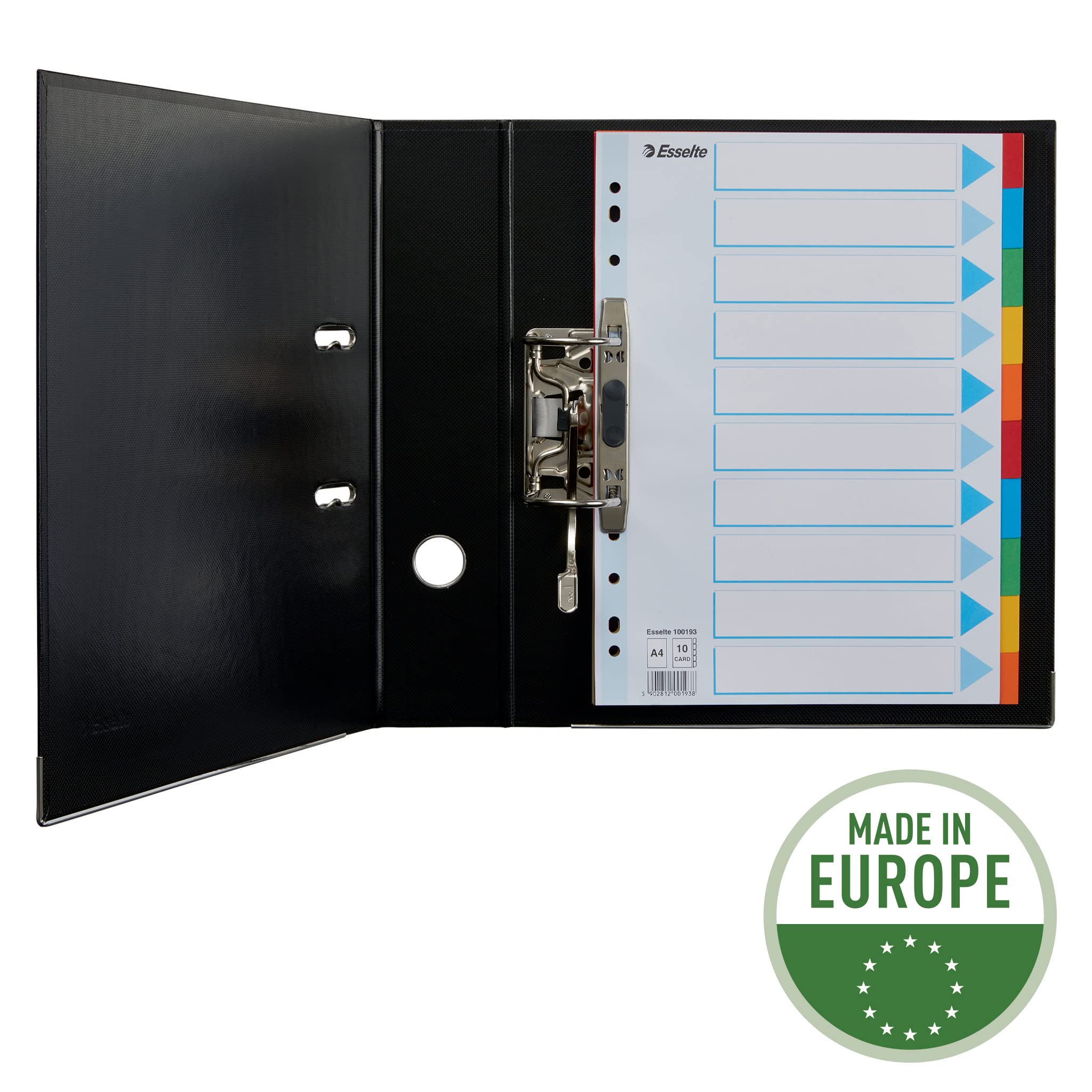 Esselte A4 Card File Dividers. 10 Parts Coloured Folder Dividers with identification front sheet, for Ring Binders and Lever Arch Files. Made from durable, recycled card