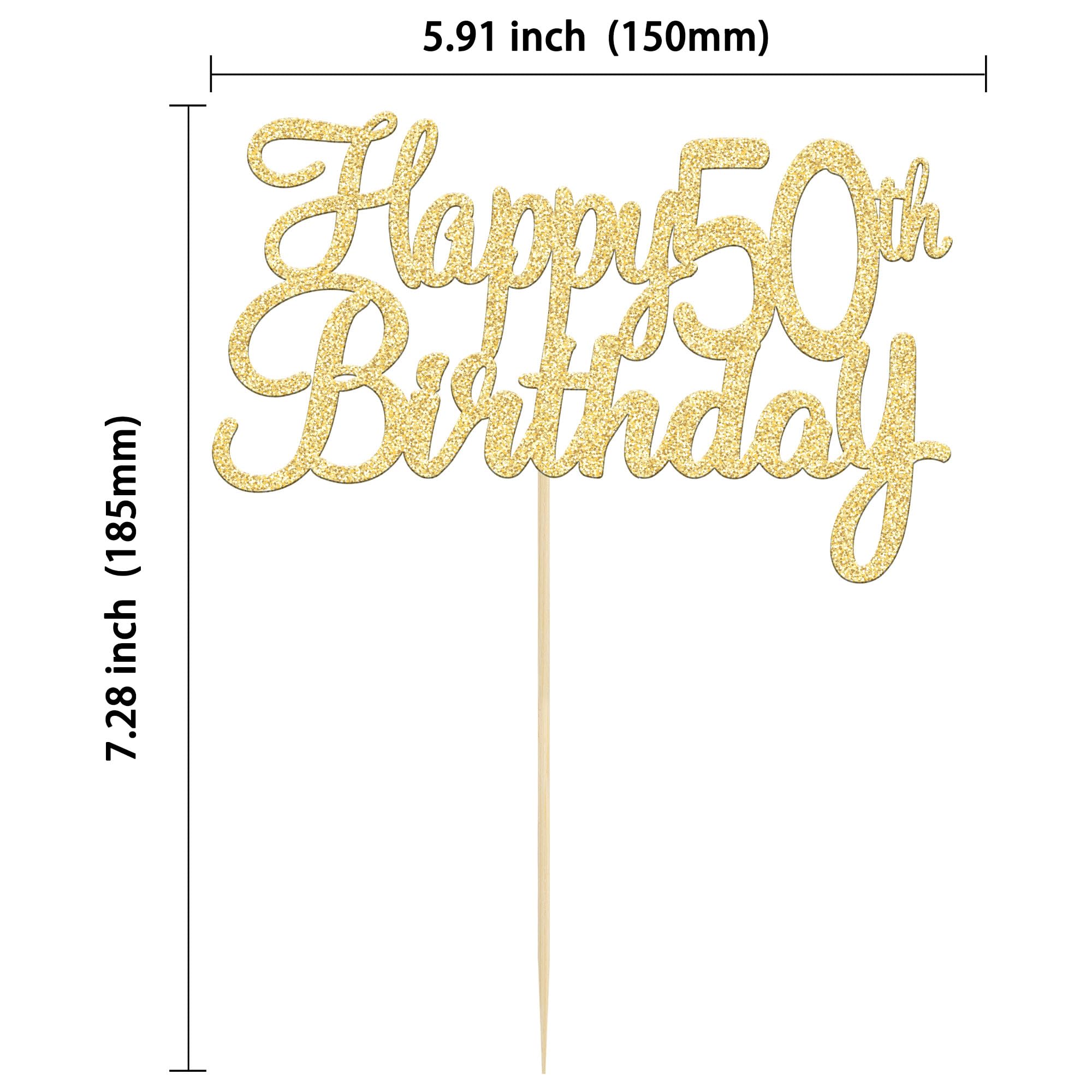 Gyufise 3 Pack Gold Happy 50th Birthday Cake Topper Glitter Happy 50 Cupcake Topper Cheers to 50 Fabulous Cake Decoration for 50th Birthday Party Decoration Supplies