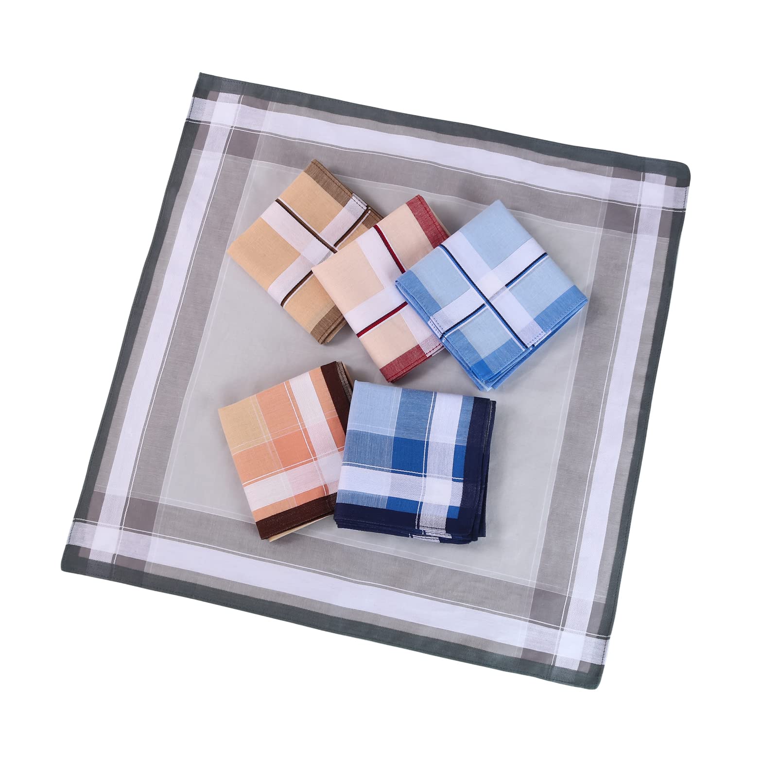 HOULIFE 100% Cotton Men's Stripe Soft Checkered Pattern Handkerchiefs Assorted Pocket Square Hankies 6/9 Pieces 38x38cm/15x15 (40x40cm-6 Pieces)