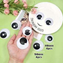 TOAOB 8pcs Wiggle Googly Eyes with Self Adhesive Round Black White Sticky Wobbly Eyes 40mm 50mm Plastic Craft Eyes for DIY Scrapbooking Crafts