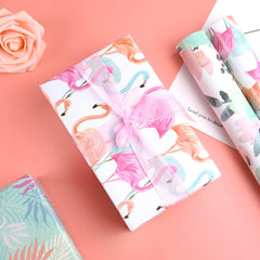 PLULON 6 Sheets Tropical Birthday Gift Wrapping Paper, Flamingo Gift Wrap Paper for Birthday Party and Tropical Party Decorations