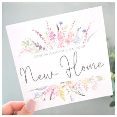 New Home Card   Congratulations New Homeowners Card   Rainbow Spring Summer Florals   Card for Friend sister Mum Colleague Neighbour   148mm Square Modern Greeting Card