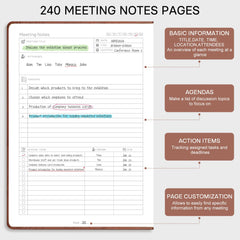 EMSHOI Meeting Notebook A4 Planner, 240 Pages Large Diary To Do List Notepad with 100gsm Thick Paper, Hardback Leather Journal for Women Men Office Business Work, 21.5 x 29cm - Coffee