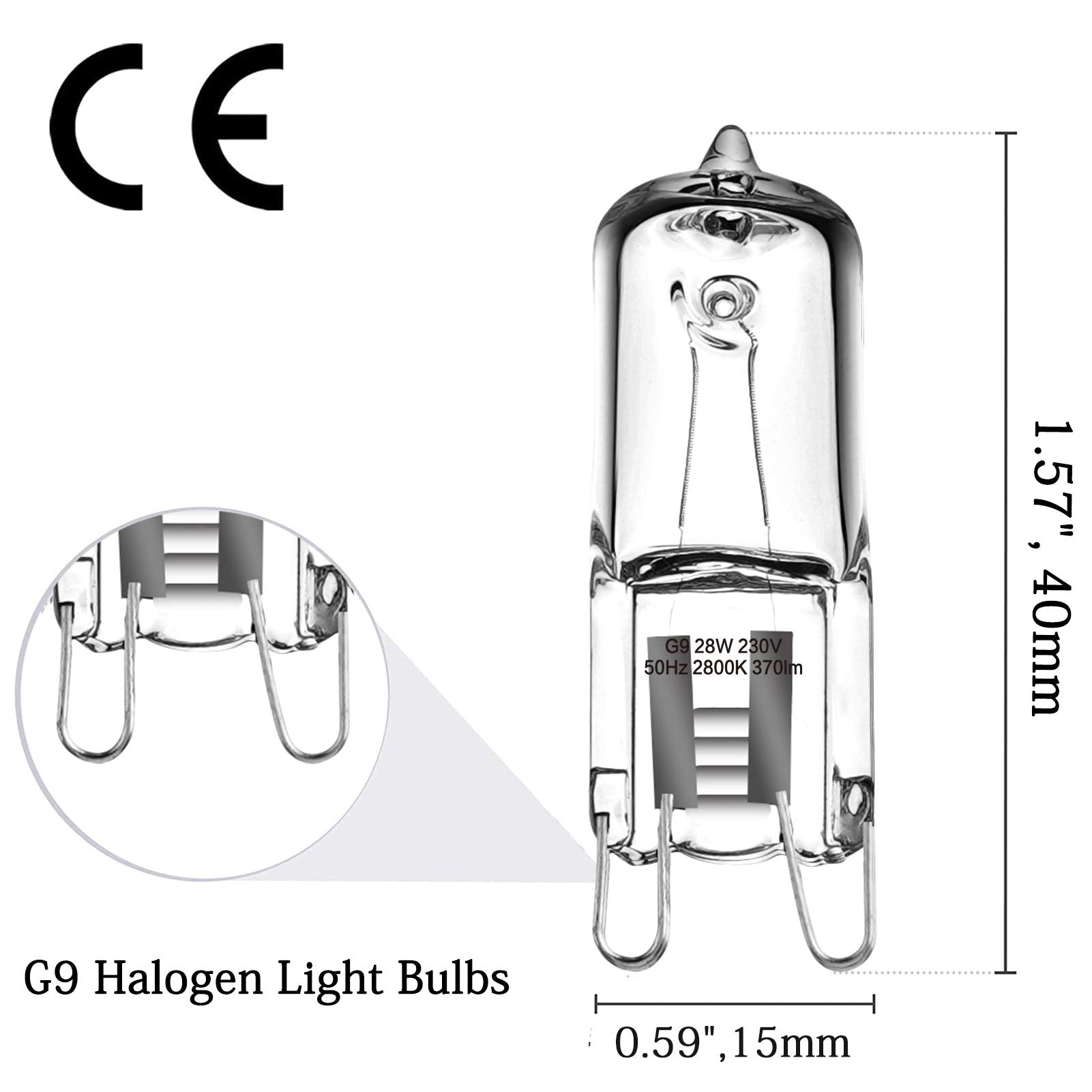 BOAITE 10 Pack G9 28W Clear Capsule Dimmable Halogen Light Bulbs,230V 28W 370lm 2800K Warm White for Chandeliers,Pendants,Cabinet Lights,Landscape Lights