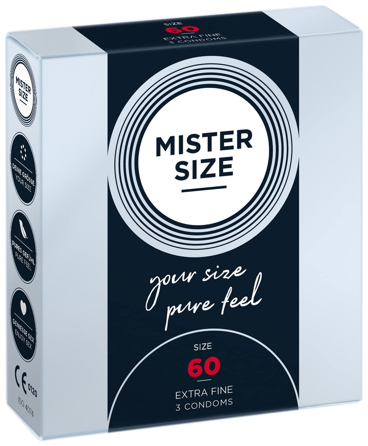 MISTER SIZE 60mm Ultra-Sensitive Condoms for Men - Extra Thin, Extra fine, Extra lube/Made from 100% Natural Rubber Latex in Your Size L - XL/Real Feel Pack of 3