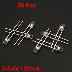 sourcingmap 50pcs 3mm White LED Diode Lights Clear Round Transparent 3-3.4V 20mA Super Bright Lighting Bulb Lamps Electronics Components Light Emitting Diodes