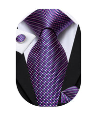 Dubulle Pink Checks Ties for Men Purple Rose novelty Mens Neckties Wedding Handkerchief Cufflinks Set