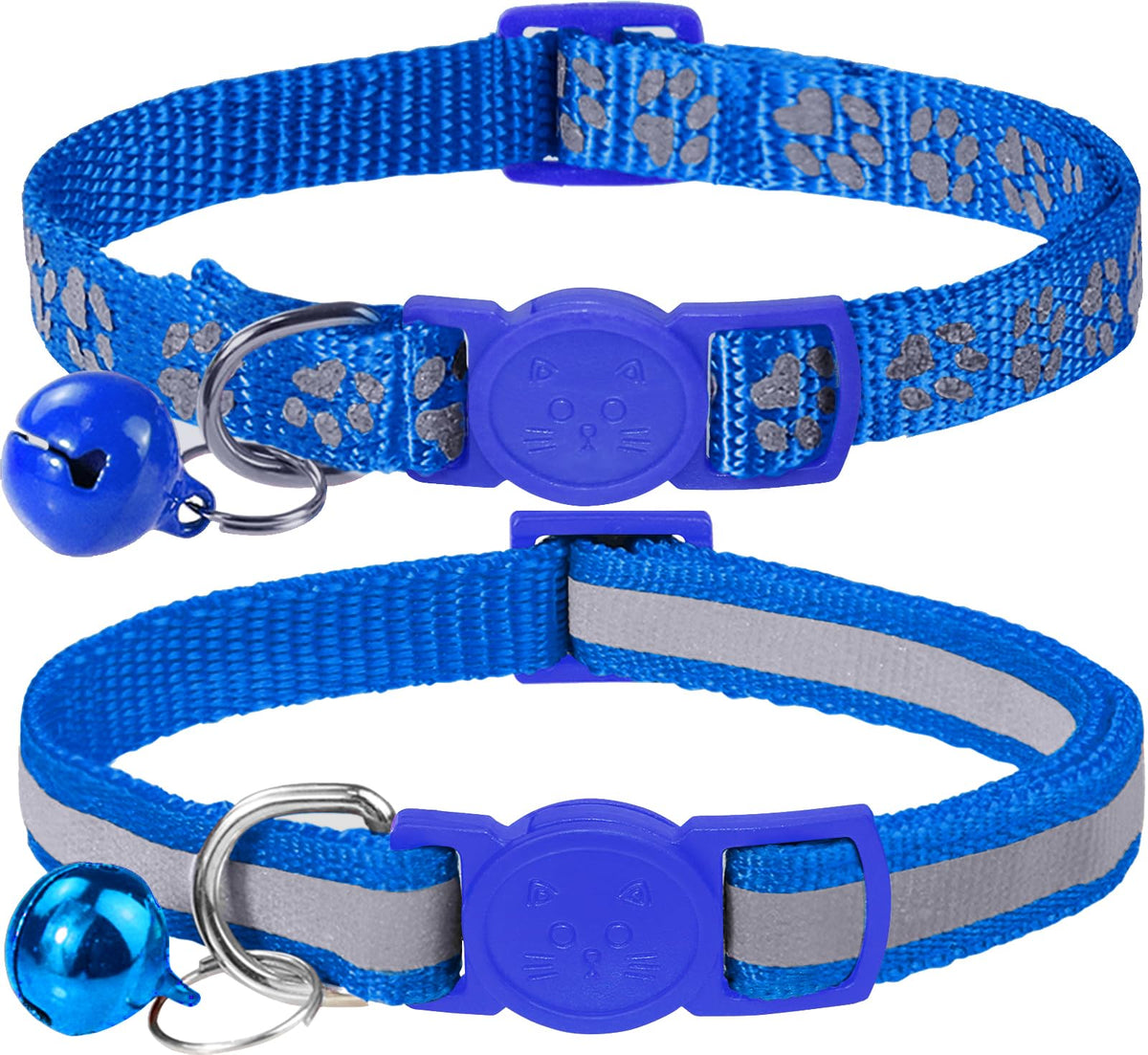 Taglory Reflective Cat Collar with Bell and Safety Release, 2-Pack Girl Boy Pet Kitten Collars Adjustable 15-20 cm Blue