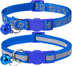 Taglory Reflective Cat Collar with Bell and Safety Release, 2-Pack Girl Boy Pet Kitten Collars Adjustable 15-20 cm Blue