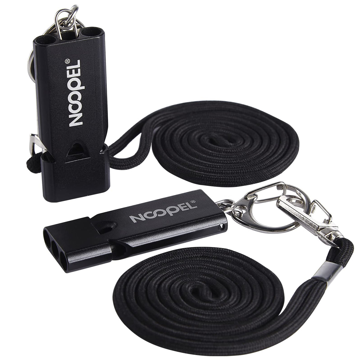 Noopel Whistle Emergency Three Tubes Survival Whistles 2 Pack with Lanyard and Keychain for Hiking Camping Kayak Sports Outdoor Safety Kids Lifeguard Rescue Signaling (Black)