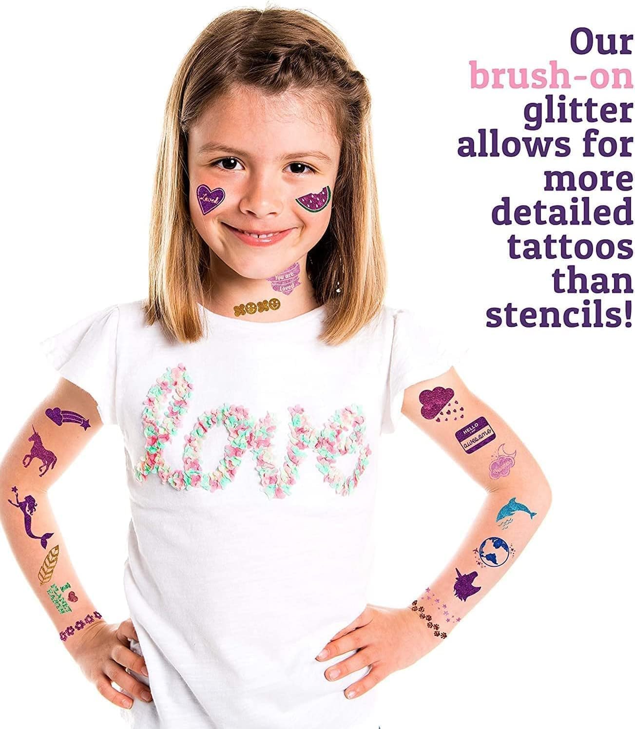 PURPLE LADYBUG Glitter Tattoos for Kids with 175 Designs, Peel & Stick Kids Tattoos for Girls - Girls Birthday Presents for Age 8 9 10 11, Unique 7 Year Old Girl Gifts, & Gifts for 6 Years Old Girls