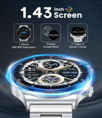 BANGWEI Smart Watch for Men, 1.43 inches Metal Smartwatch with Bluetooth Phone Call, Heart Rate SpO2 Sleep Monitor, 100and Sports, IP68 Waterproof Amoled Always on Mens Smart Watches for Android iOS, Silver