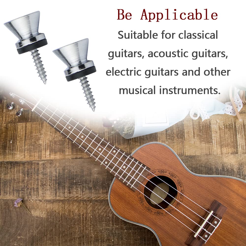 4 Pcs Guitar Strap Buttons Guitar Bass Strap Locks Pins Metal End for Acoustic Classical Electric Guitar Bass