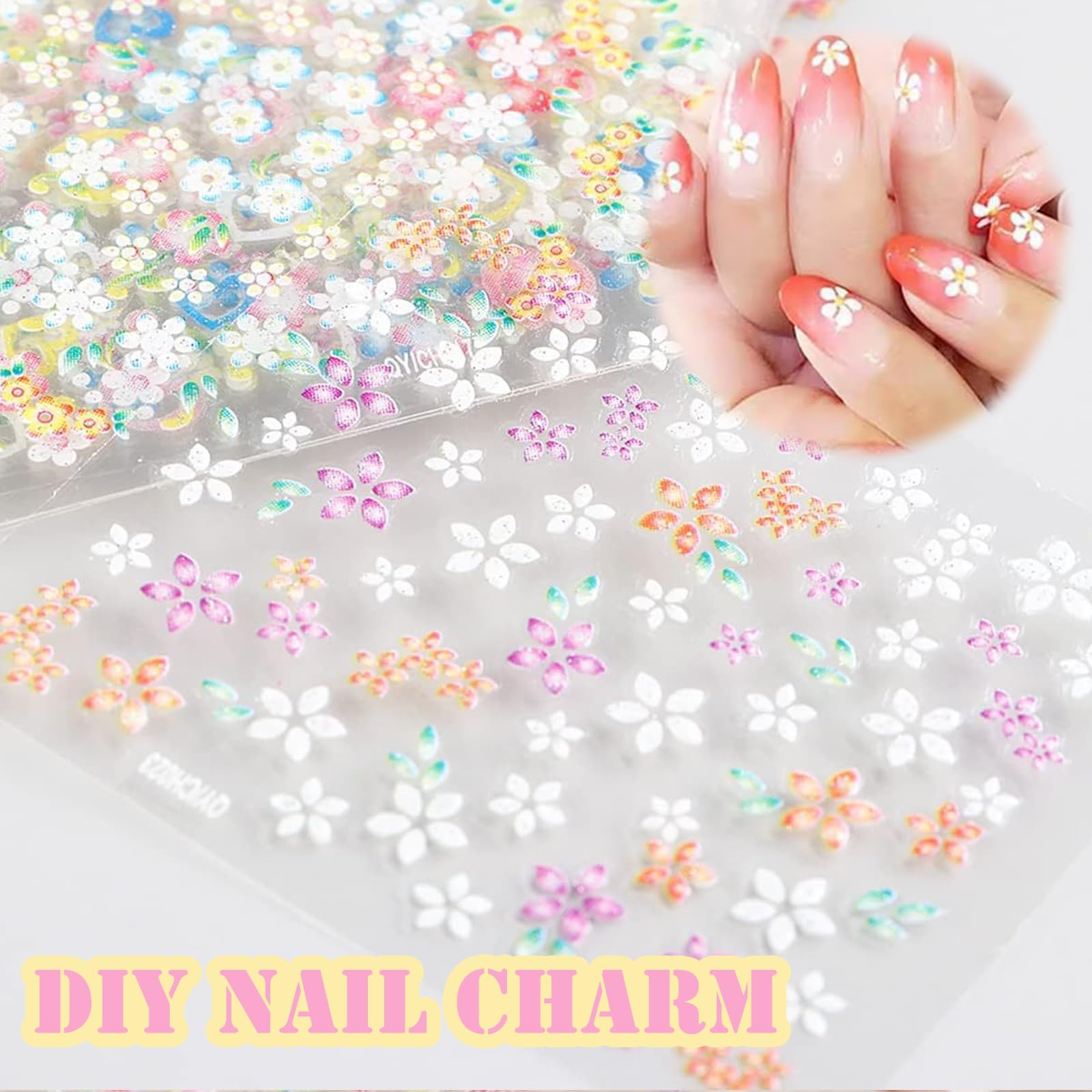 Fychuo Nail Stickers for Nail Art Self Adhesive Nail Charms 30Pcs Colorful Flower Stickers Gel Nail Decals DIY Nail Tips Girls Stick On Nails for Women Butterfly Decoration Nail Supplies