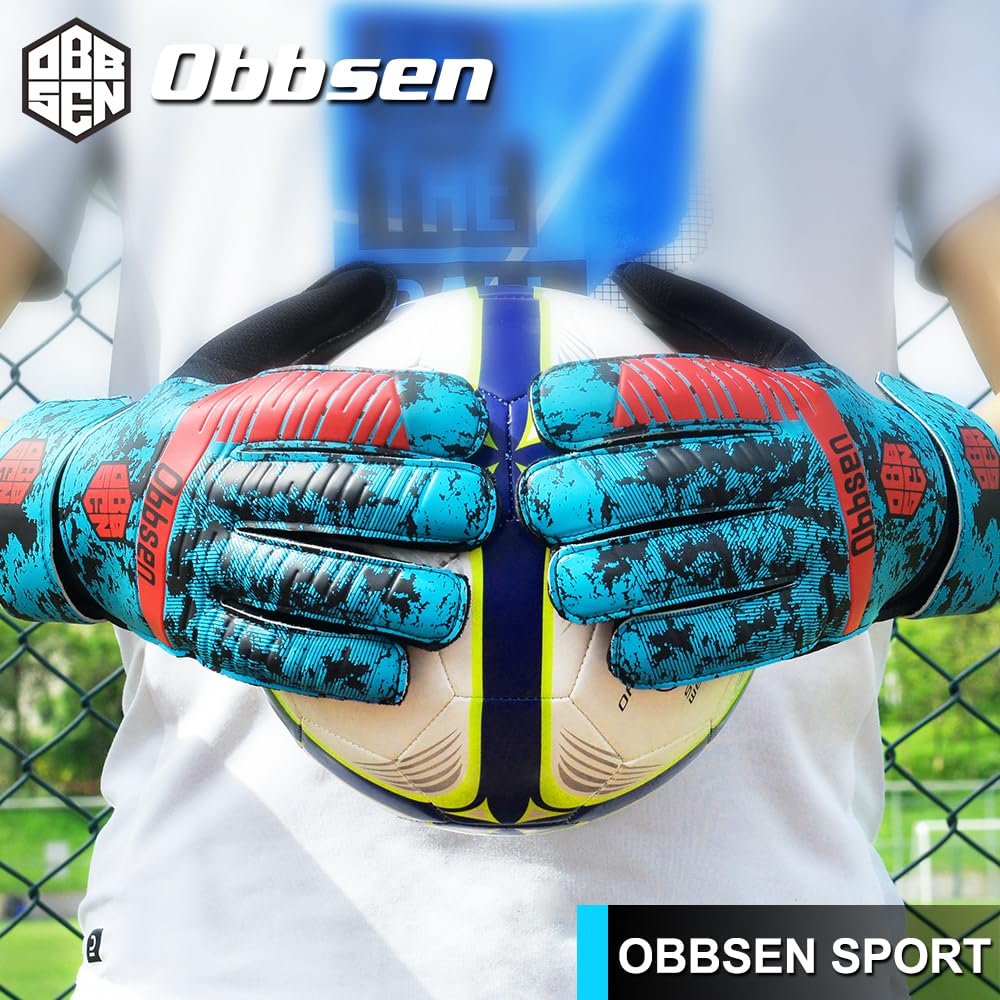 Obbsen Football Goalkeeper Gloves for Kids Youth and Adult   Goalie Gloves with Finger Protection and Super Grip   Boys Mens Goalkeeping Gloves Size 5/6/7/8/9/10