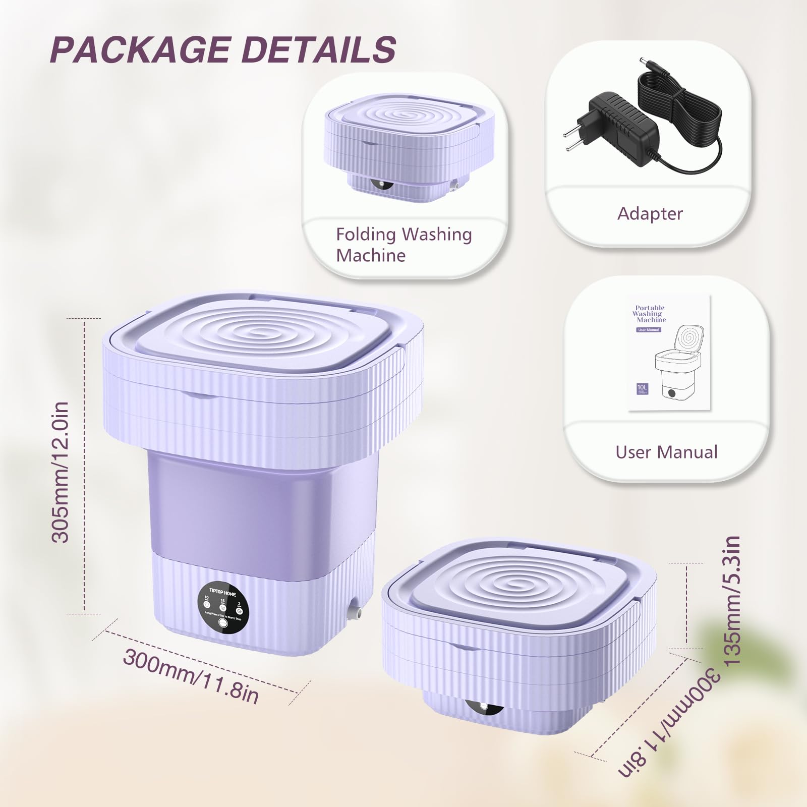 Portable Washing Machines, 12L Mini Washing Machine Foldable Washing Machine Ultrasonic Turbine Mini Washer, Small Washing Machine for Underwear, Sock, Baby Clothes, Travel, Camping, RV, Dorm, Home