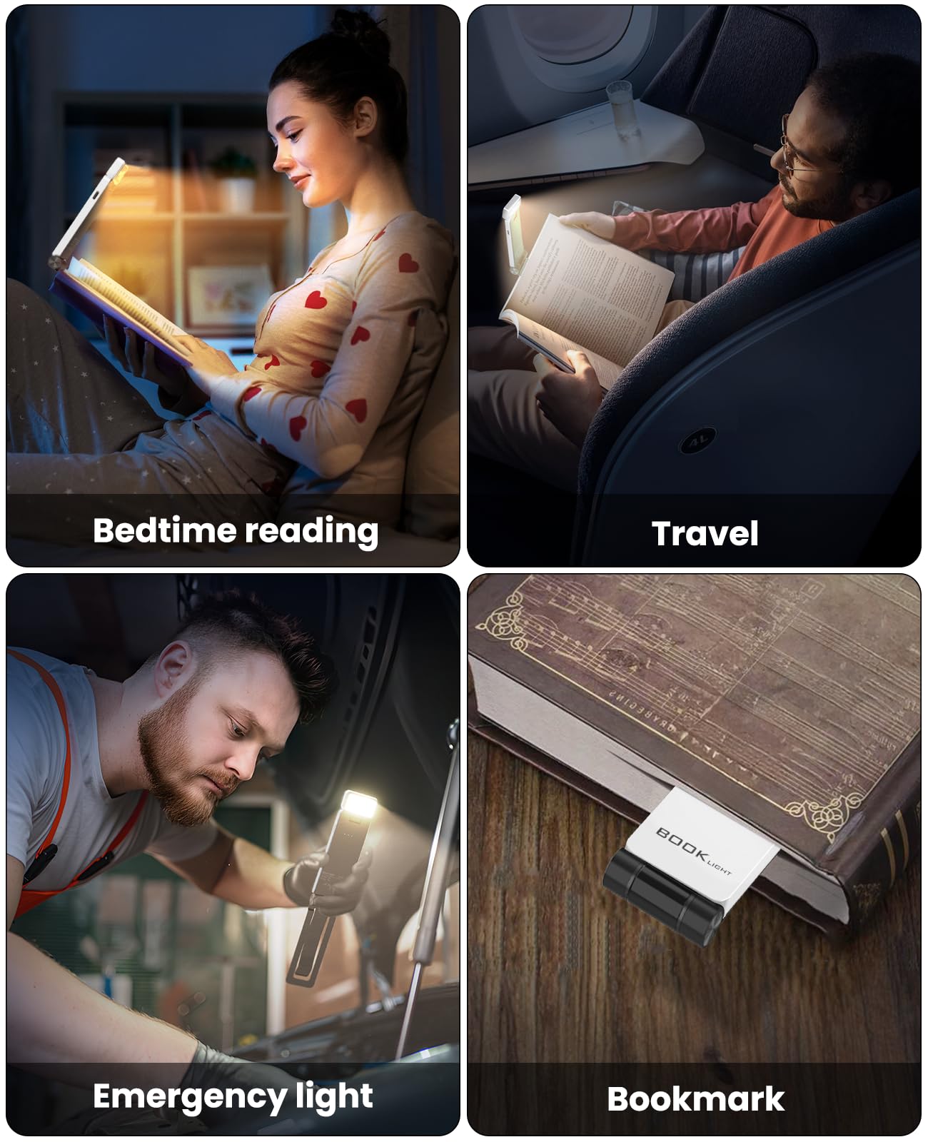 MEDE Book Light Clip on Book Reading Light for Books in Bed,Eye Caring Dimmable Reading lamp with 3 Colors Temperatures,USB Rechargeable LED Book Lamp Portable Bookmark Light for Night,Kids(White)