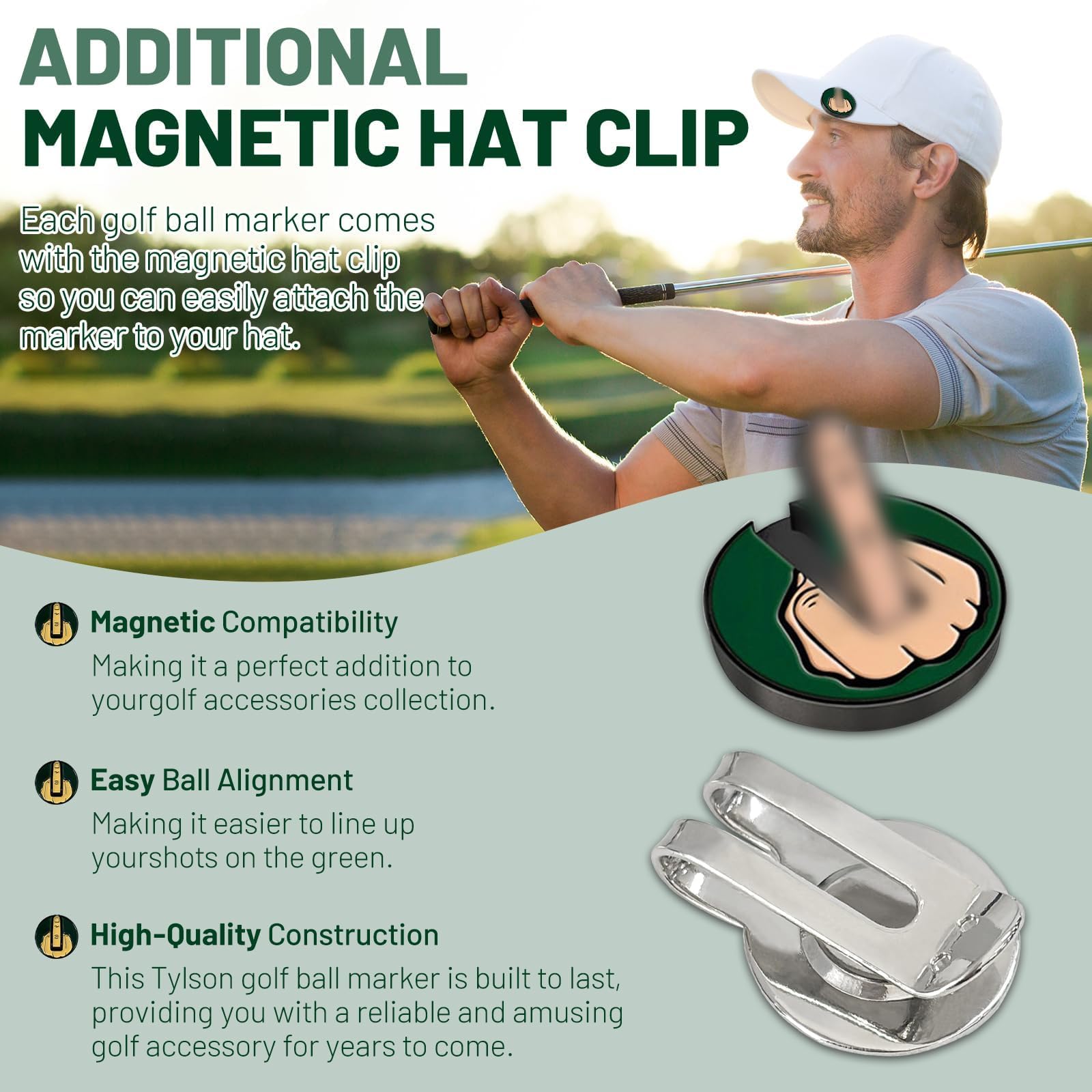 newhsy 2Pcs Magnetic Golf Ball Markers Hat Clip -Finger Salute- Funny Golf Ball Marker Golf Gift for Men Dad Husband Boyfriend Golfer Essential Accessory Present for Golfer