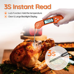 DOQAUS Food Thermometer, Instant Read Meat Thermometers, Digital Cooking Thermometer, Backlight LCD Screen Foldable Long Probe & Auto On/Off, Perfect for Kitchen Cooking, BBQ, Water,Meat, Milk(Orange)