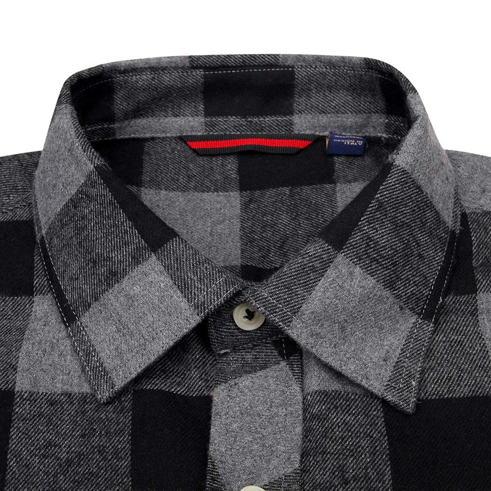 siliteelon Flannel Shirt Men Cotton Checked Shirt Men's Long Sleeve Regular fit Casual Plaid Shirt Grey